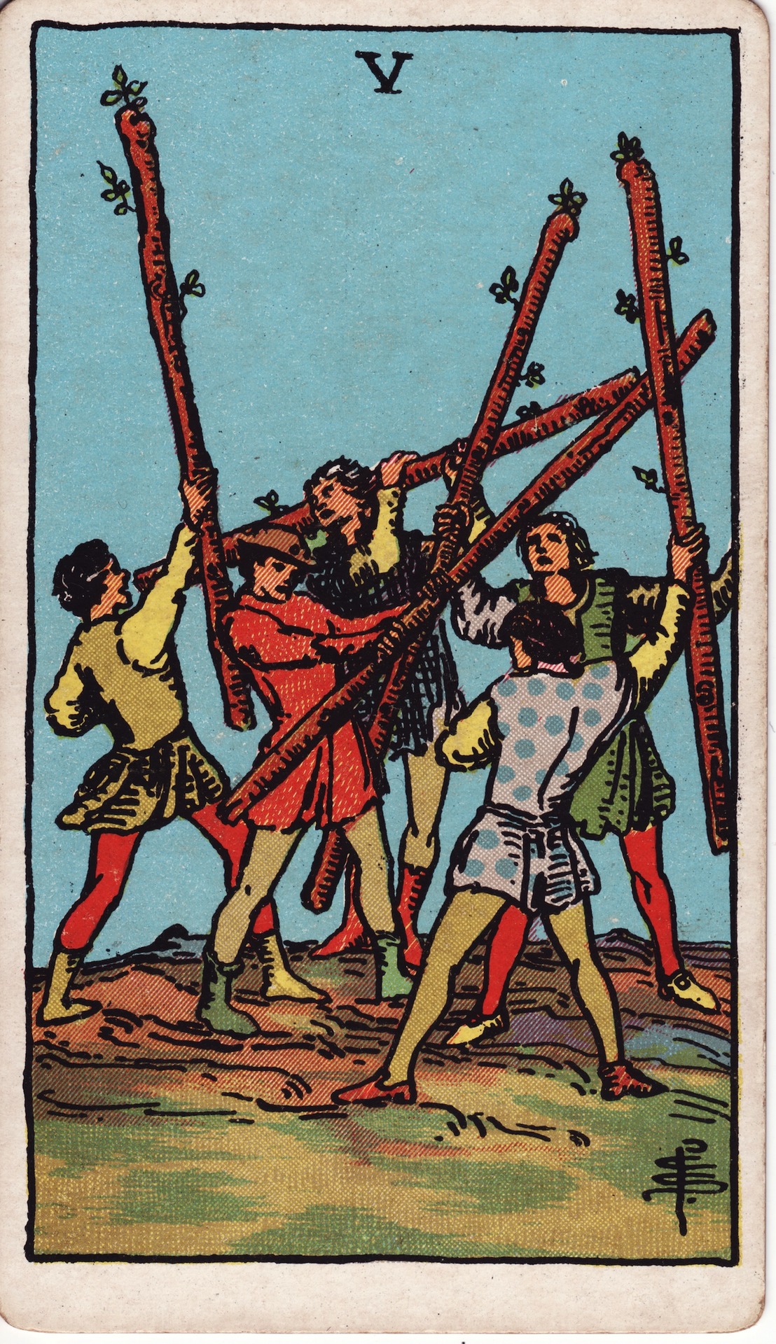 Cinci de Bâte — Rider–Waite–Smith