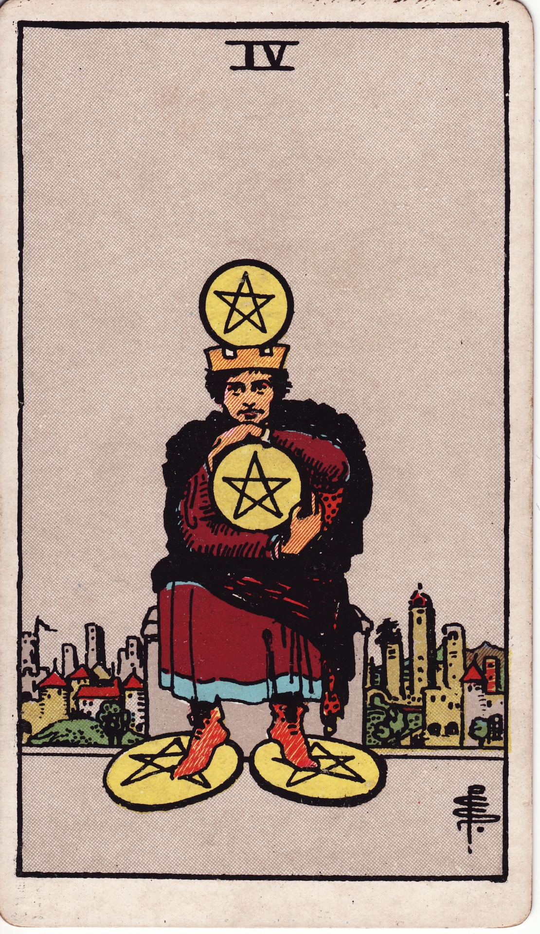 Patru de Monede — Rider–Waite–Smith