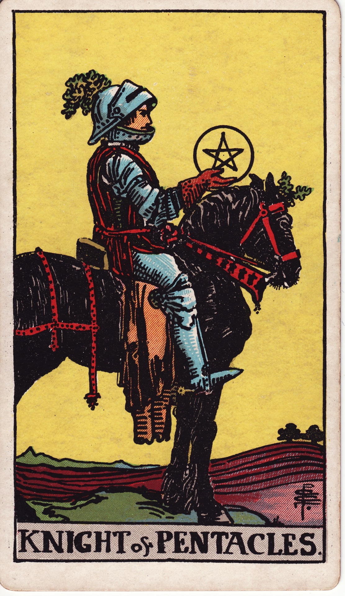 Cavalerul de Monede — Rider–Waite–Smith